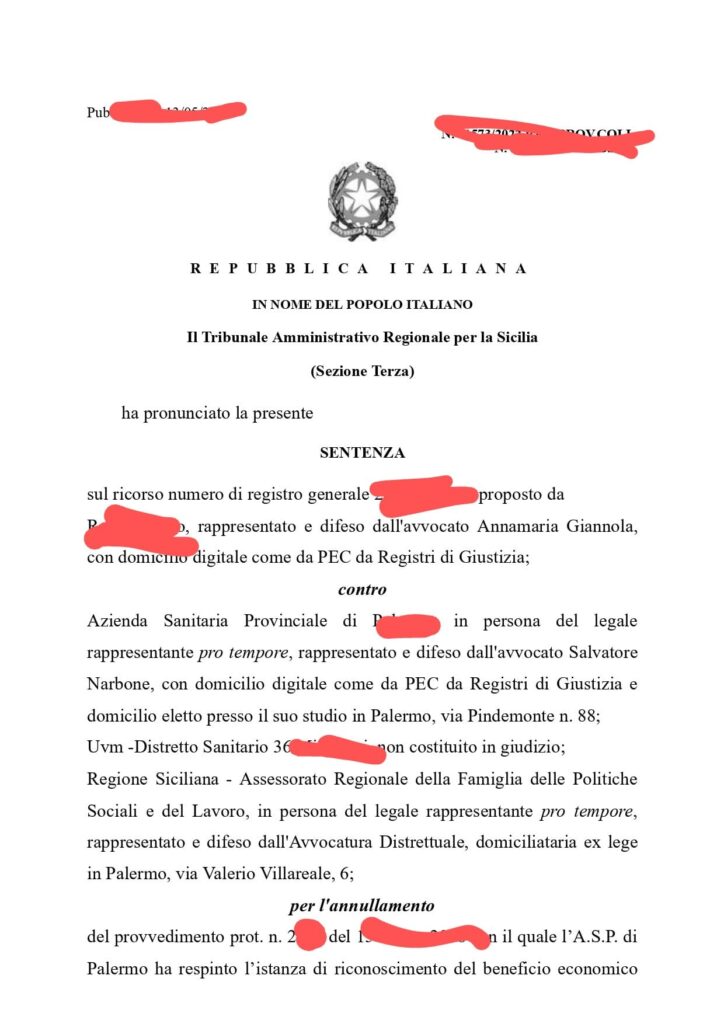 Ricorso per il recupero degli arretrati dell'assegno di cura per i disabili gravissimi